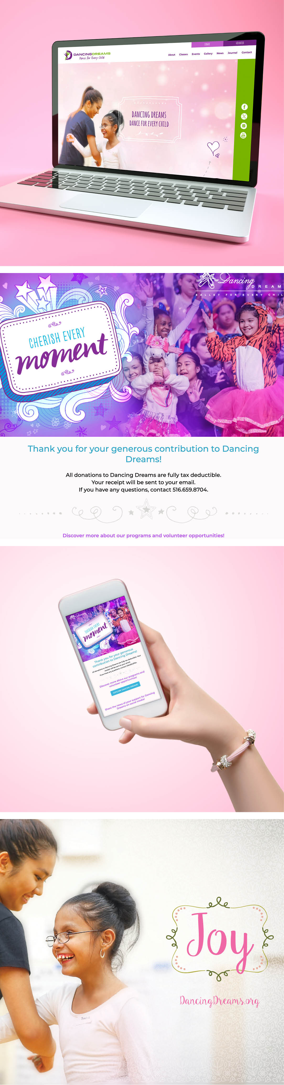 Dancing Dreams mobile site and postcard