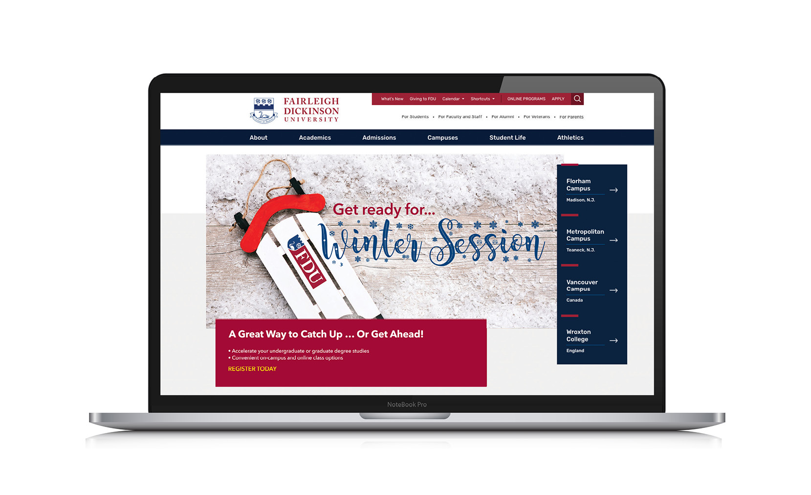 Winter website for Fairleigh Dickinson University