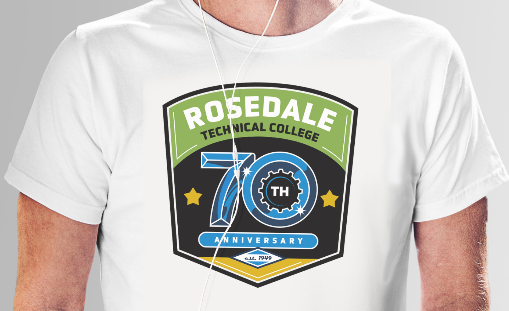 Rosedale Tech 70th anniversary logo tshirt